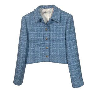 Zara Tweed Button Front Cropped Blazer Size Small